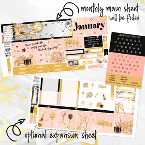 January New Year’s Eve ’24 FOILED monthly - Hobonichi Cousin A5 personal planner