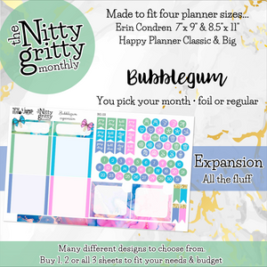 BUBBLEGUM - The Nitty Gritty Monthly-Any Month-Erin Condren 7x9 8.5x11 Happy Planner Classic & Big