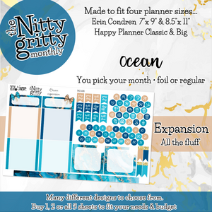 OCEAN - The Nitty Gritty Monthly-Any Month-Erin Condren 7x9 8.5x11 Happy Planner Classic & Big