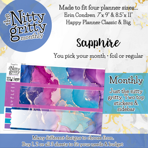 SAPPHIRE - The Nitty Gritty Monthly-Any Month-Erin Condren 7x9 8.5x11 Happy Planner Classic & Big