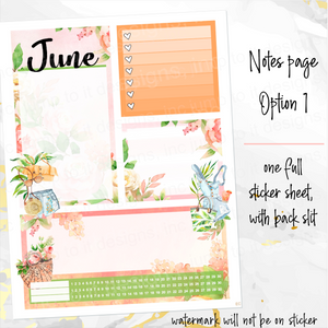 June Spring Bouquet Notes monthly sticker - Erin Condren Vertical Horizontal 7"x9", Happy Planner Classic, Mini & Big
