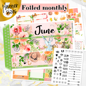 June Spring Bouquet FOILED monthly - Erin Condren Vertical Horizontal 7"x9", Happy Planner Classic, Mini & Big