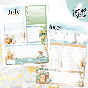 July Beach Days Notes monthly sticker - Erin Condren Vertical Horizontal 7"x9", Happy Planner Classic, Mini & Big (Copy)