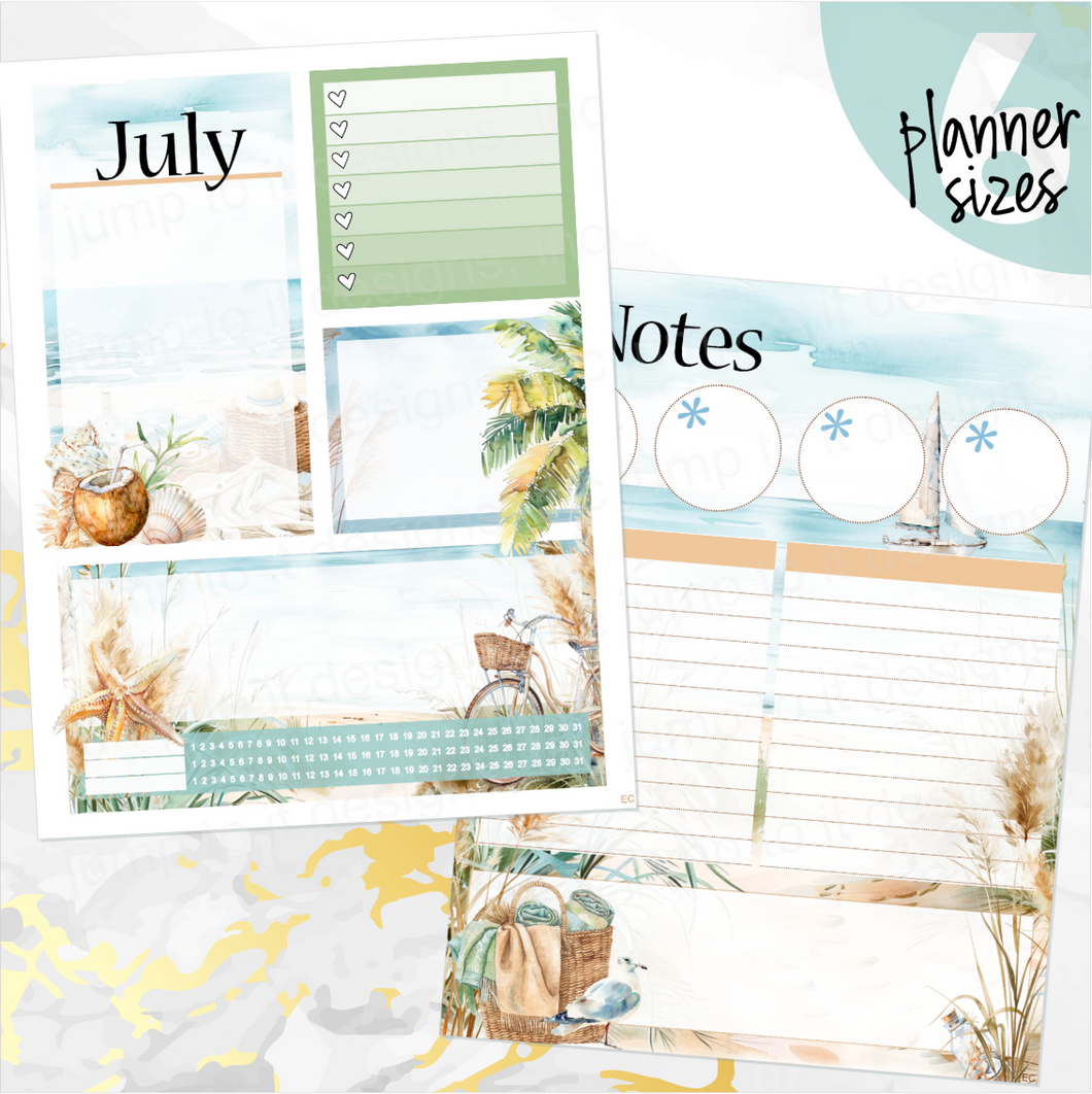July Beach Days Notes monthly sticker - Erin Condren Vertical Horizontal 7