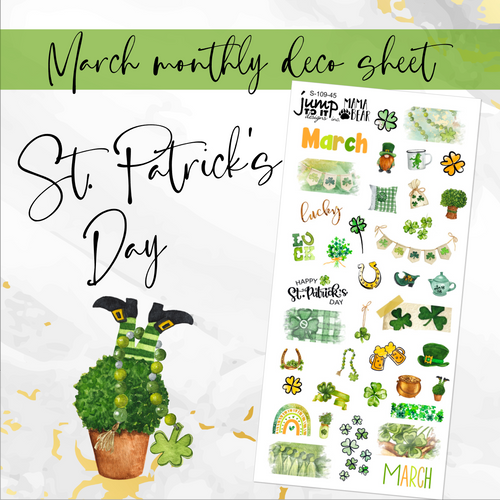 March St Patrick’s Day ’24 Deco sheet - planner stickers          (S-109-45)