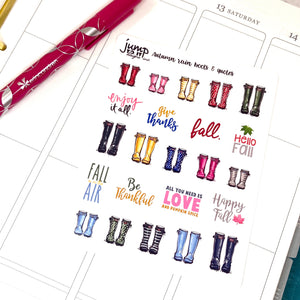 Rain boots fall autumn quotes planner stickers Wellies    (S-122-2)