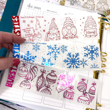 Load image into Gallery viewer, Foil - BURSTIES - Christmas- Gnomes, Ornaments &amp; Snowflakes stickers (F-115+)