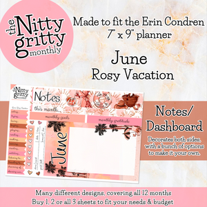 June Rosy Vacation - The Nitty Gritty Monthly - Erin Condren Vertical Horizontal