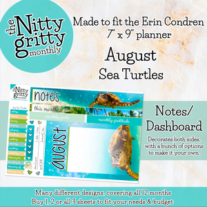 August Sea Turtles - The Nitty Gritty Monthly - Erin Condren Vertical Horizontal