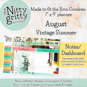 August Vintage Summer - The Nitty Gritty Monthly - Erin Condren Vertical Horizontal