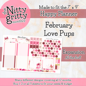 February Love Pups - The Nitty Gritty Monthly - Happy Planner Classic