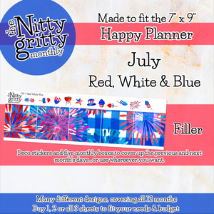July 4th Red White Blue - The Nitty Gritty Monthly - Happy Planner Classic