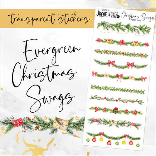 Holiday Christmas Evergreen Swags sheet - planner stickers          (T-250-3)