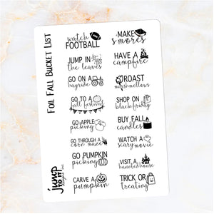 Foil - Fall Bucket List planner stickers - Erin Condren Happy Planner B6 Hobo - fall autumn activities