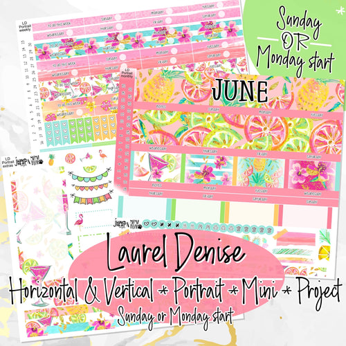 June Hello Summer -for Laurel Denise Planner stickers - Portrait, Mini, Vertical, Horizontal & Project
