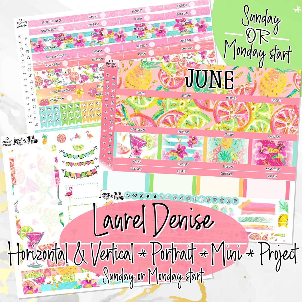 June Hello Summer -for Laurel Denise Planner stickers - Portrait, Mini, Vertical, Horizontal & Project