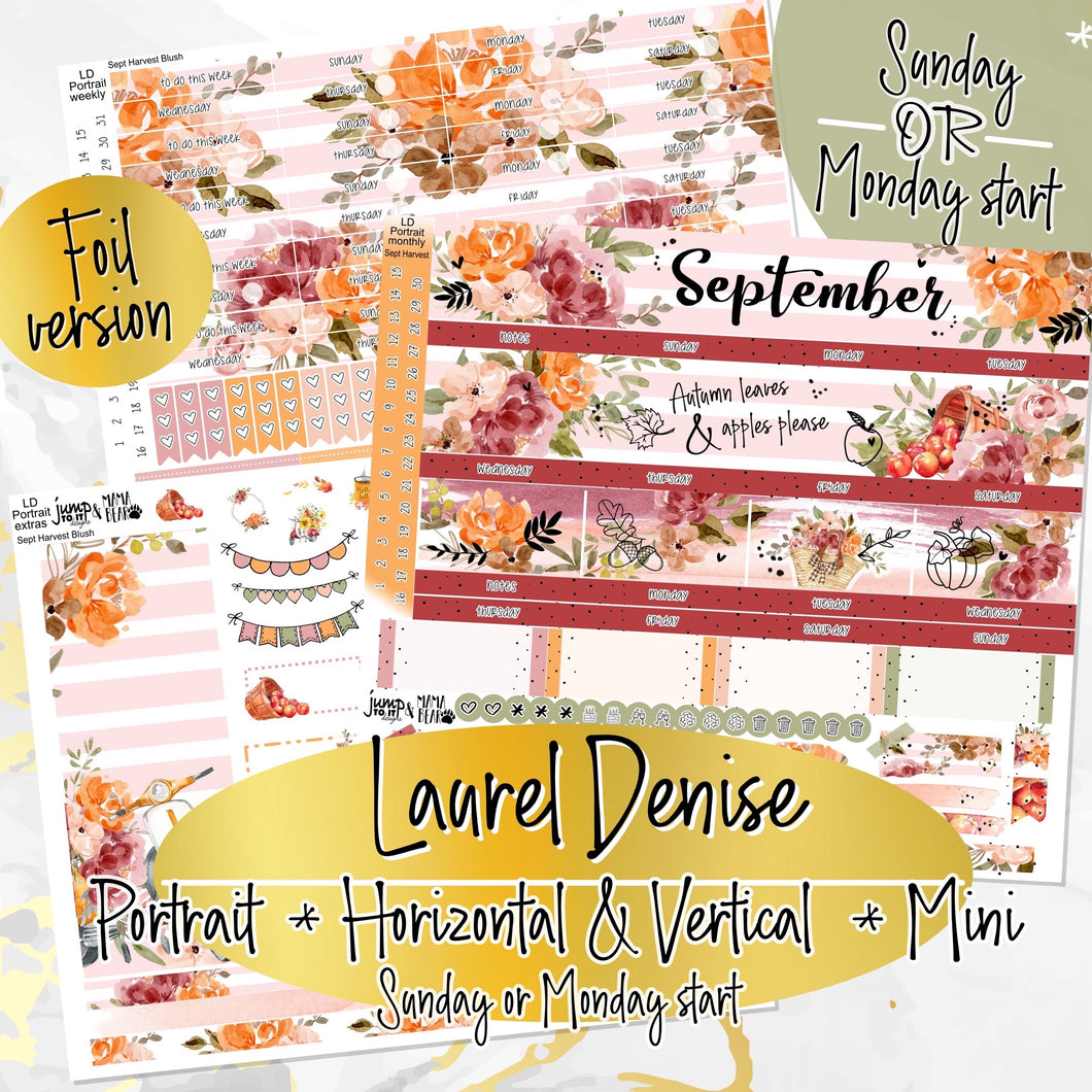 September Harvest Blush FOIL -for Laurel Denise Planner stickers - Portrait, Mini, Vertical, Horizontal & Project