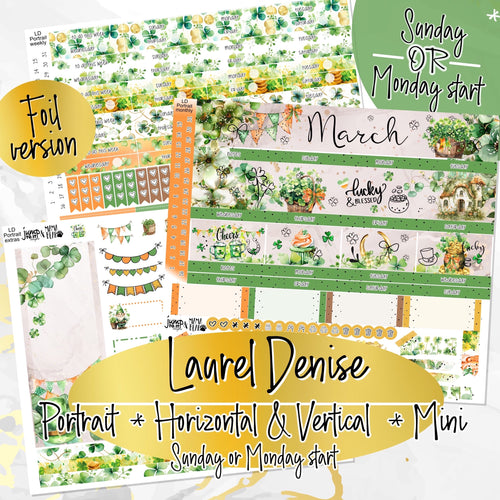 March Shamrock Dreams FOIL -for Laurel Denise Planner stickers - Portrait, Mini, Vertical, Horizontal & Project