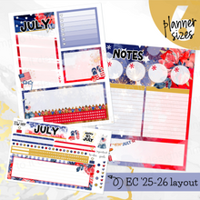 Load image into Gallery viewer, July Freedom Notes monthly sticker -25/26 Erin Condren Vertical Horizontal 7"x9", Happy Planner Classic, Mini &amp; Big