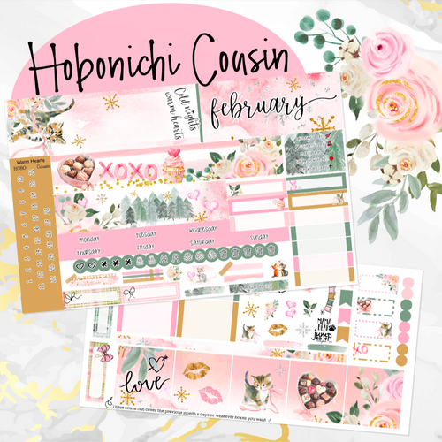 New Release February Warm Hearts monthly - Hobonichi Cousin A5 personal planner