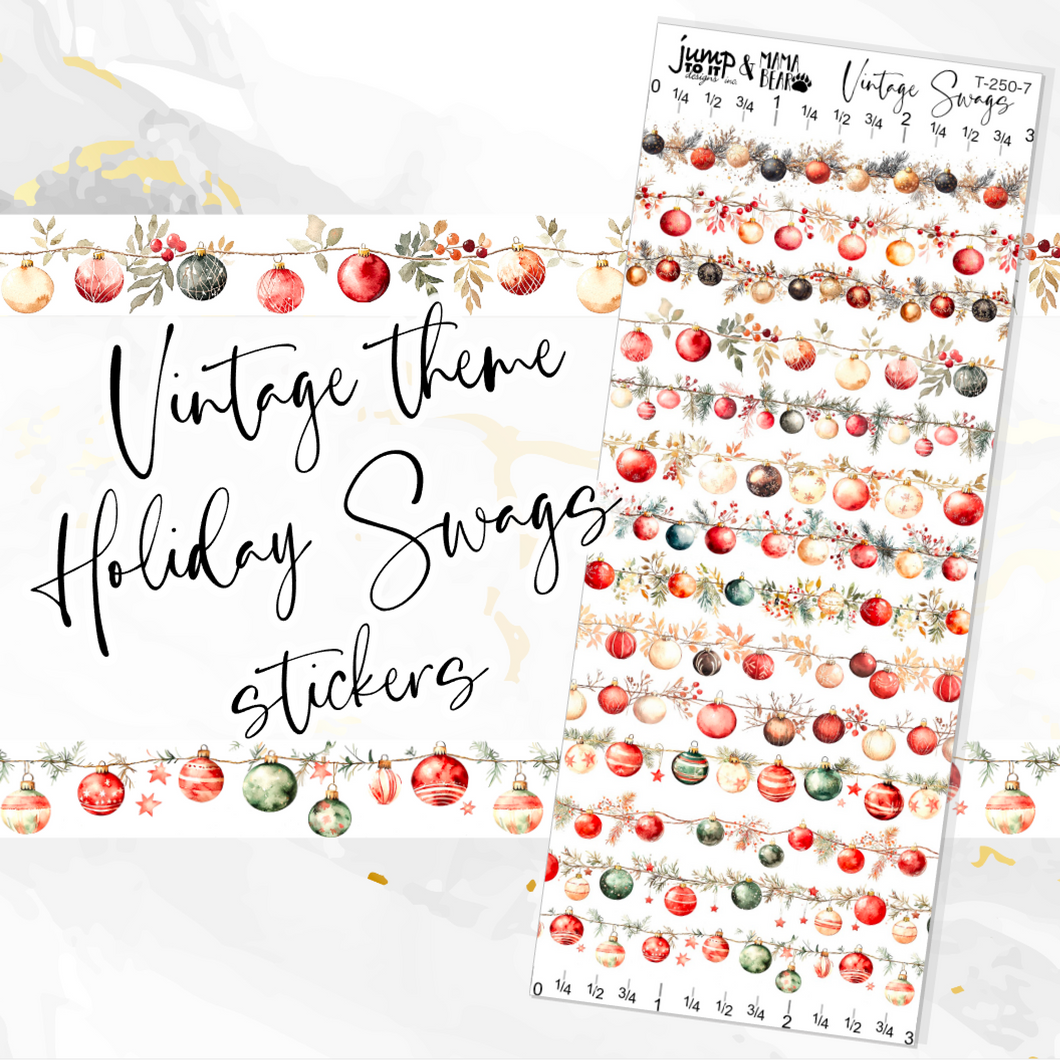 Vintage themed Holiday Christmas Swags sheet - planner stickers          (T-250-7)
