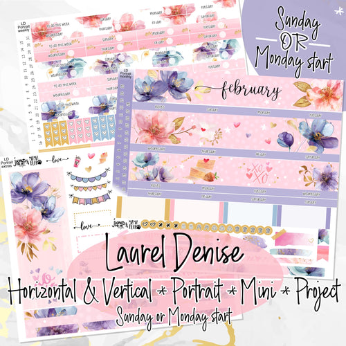 February Floral Romance -for Laurel Denise Planner stickers - Portrait, Mini, Vertical, Horizontal & Project