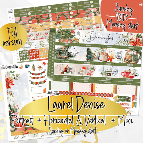 December Cozy Night Christmas FOIL -for Laurel Denise Planner stickers - Portrait, Mini, Vertical, Horizontal & Project