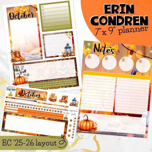 October Rustic  NEW25/26 Notes monthly sticker - Erin Condren Vertical Horizontal 7x9