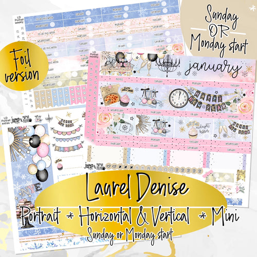 January Midnight Kisses NYE FOIL -for Laurel Denise Planner stickers - Portrait, Mini, Vertical, Horizontal & Project