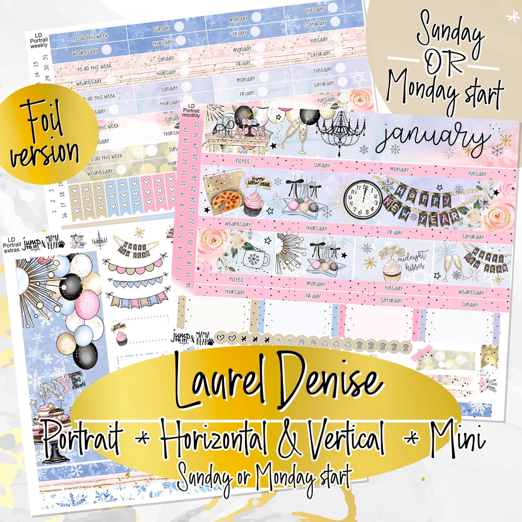 January Midnight Kisses NYE FOIL -for Laurel Denise Planner stickers - Portrait, Mini, Vertical, Horizontal & Project