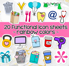 Load image into Gallery viewer, Functional Icon planner stickers -Asterisk, Balloons, Clothesline, Coffee, Computer, Doctor, Email, Fork/knife, Gift, Grocery bag, Hair dryer, Happy mail, Kettlebell, Laundry basket, Paper clip, Paw print, Planner, Prescription, Tooth, Trash (S-113)
