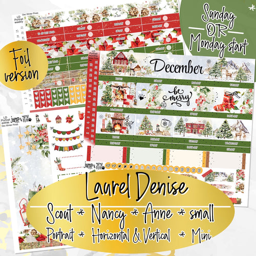 New Release December Winter Pines FOIL for Laurel Denise Planner stickers - Scout/Portrait, Anne/Vertical, Nancy/Horizontal, Small/Mini