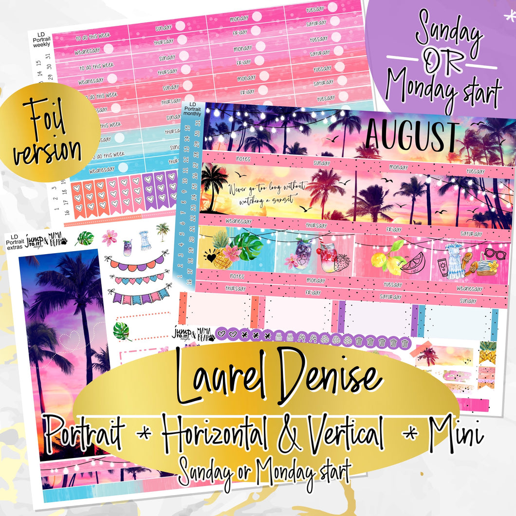 August Sunset in Paradise FOIL -for Laurel Denise Planner stickers - Portrait, Mini, Vertical, Horizontal & Project