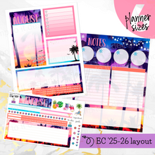 Load image into Gallery viewer, New Release August Sunset in Paradise Notes monthly sticker -25/26 Erin Condren Vertical Horizontal 7"x9", Happy Planner Classic, Mini &amp; Big