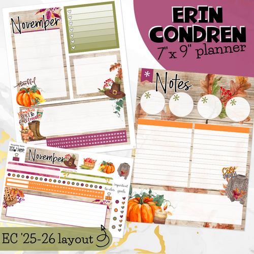 November Spice NEW25/26 Notes monthly sticker - Erin Condren Vertical Horizontal 7x9