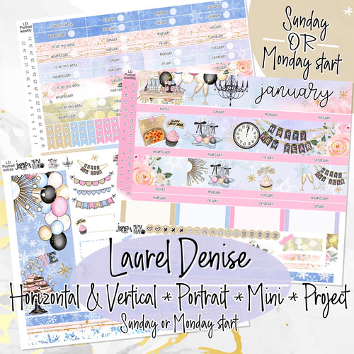 January Midnight Kisses NYE -for Laurel Denise Planner stickers - Portrait, Mini, Vertical, Horizontal & Project