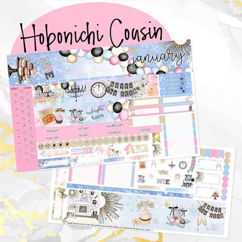 January Midnight Kisses NYE monthly - Hobonichi Cousin A5 personal planner