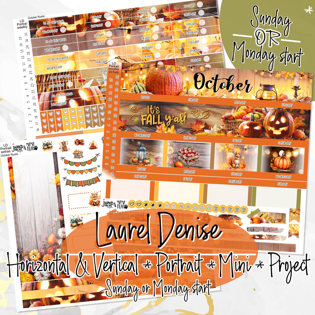 October Rustic -for Laurel Denise Planner stickers - Portrait, Mini, Vertical, Horizontal & Project