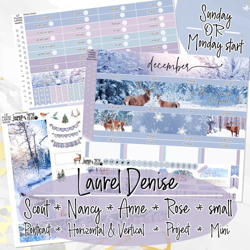 December Winters Dream -for Laurel Denise Planner stickers -Scout/Portrait, Anne/Vertical, Nancy/Horizontal, Rose/Project & Mini (Copy)