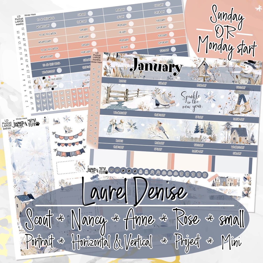 January Winter Haze -for Laurel Denise Planner stickers -Scout/Portrait, Anne/Vertical, Nancy/Horizontal, Rose/Project & Mini