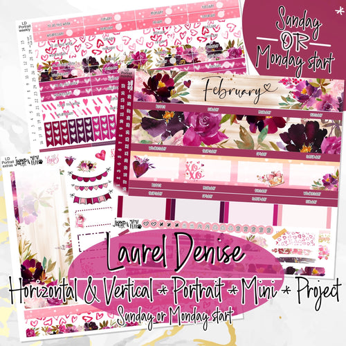 February Forever Love -for Laurel Denise Planner stickers - Portrait, Mini, Vertical, Horizontal & Project