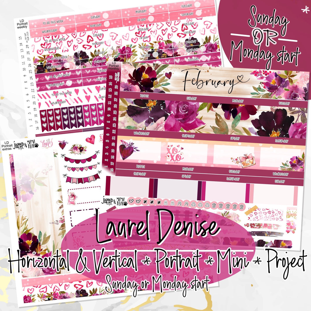 February Forever Love -for Laurel Denise Planner stickers - Portrait, Mini, Vertical, Horizontal & Project