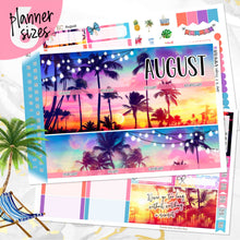 Load image into Gallery viewer, New Release August Sunset in Paradise monthly - Erin Condren Vertical Horizontal 7"x9", Happy Planner Classic, Mini &amp; Big