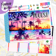 Load image into Gallery viewer, August Sunset in Paradise monthly - Erin Condren Vertical Horizontal 7&quot;x9&quot;, Happy Planner Classic, Mini &amp; Big