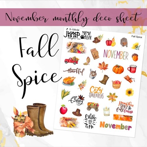 November Spice Deco sheet - planner stickers          (S-109-64)
