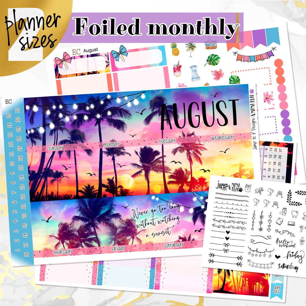 August Sunset in Paradise FOILED monthly - Erin Condren Vertical Horizontal 7