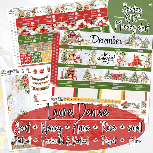 New Release December Winter Pines for Laurel Denise Planner stickers - Scout/Portrait, Anne/Vertical, Nancy/Horizontal, Rose/Project & Mini