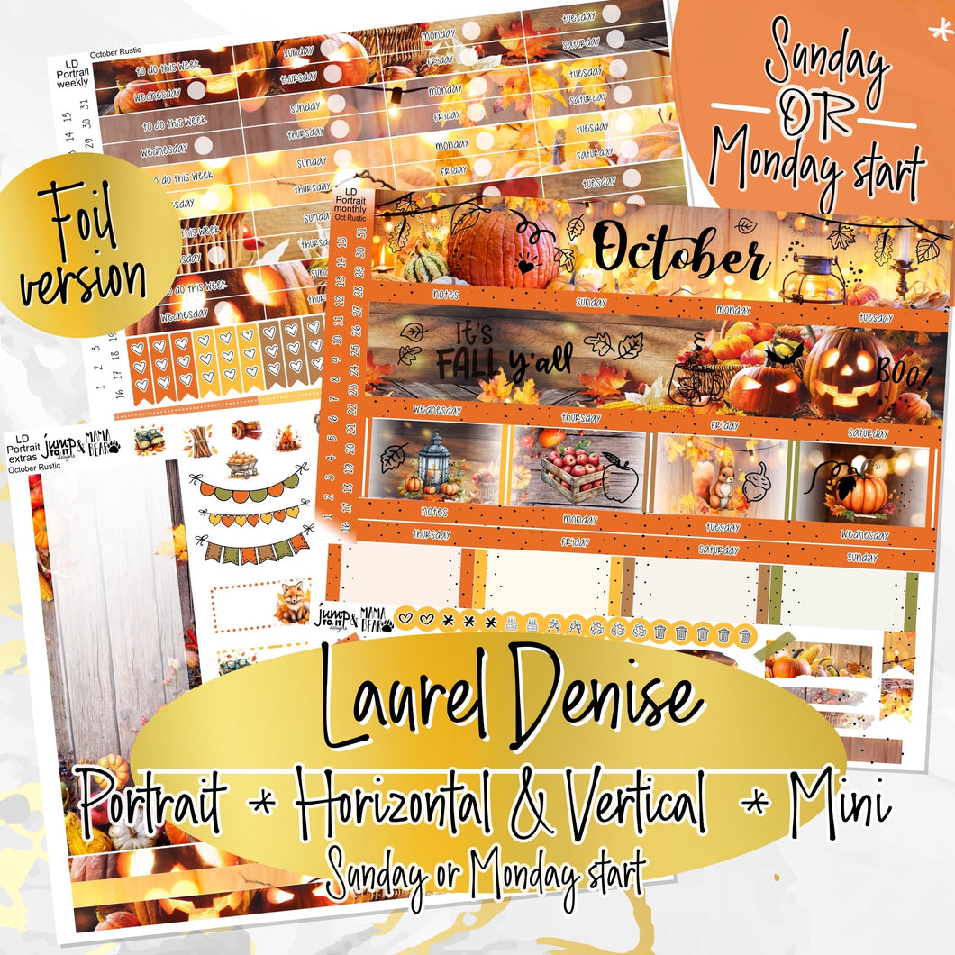 October Rustic FOIL -for Laurel Denise Planner stickers - Portrait, Mini, Vertical, Horizontal & Project