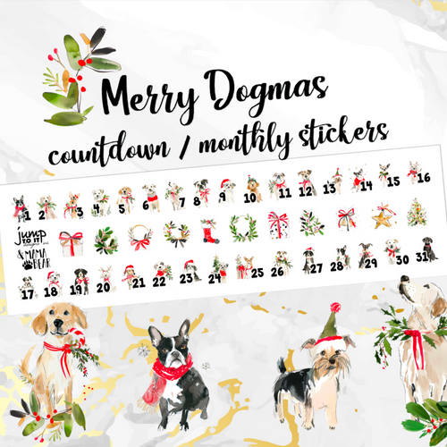 Merry Dogmas Countdown/monthly planner day dot stickers          (S-101-8)