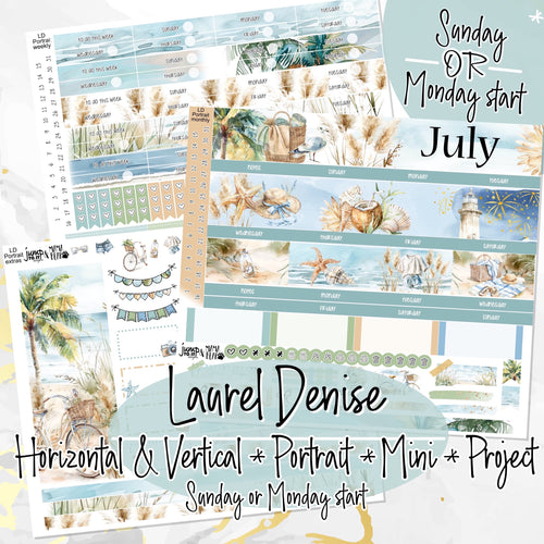 July Beach Days-for Laurel Denise Planner stickers - Portrait, Mini, Vertical, Horizontal & Project